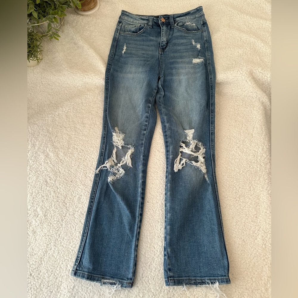Flying Monkey distressed ultra high rise ankle straight jeans